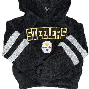 Kids NFL Pittsburgh Steelers Fuzzy Black Embroidered Pullover Hoodie - Girls M